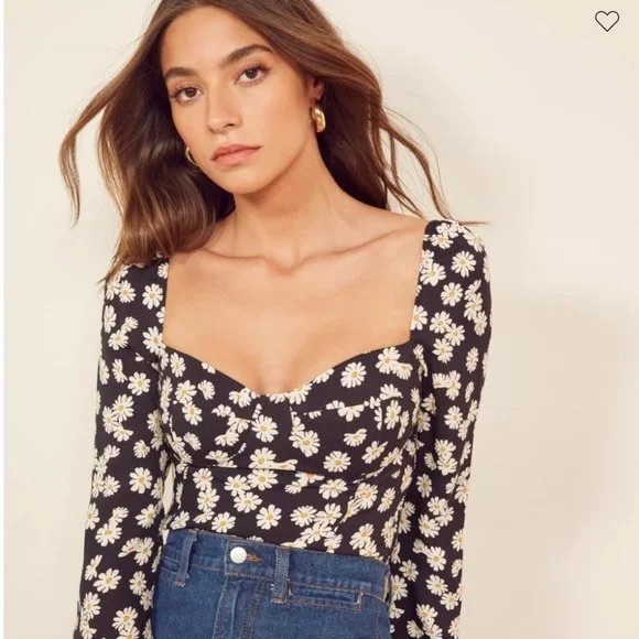 Reformation Tops - Reformation Reign Top - Daisy Black and White Floral Blouse